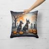 Doberman Pinscher Spooky Halloween Throw Pillow Machine Washable, Indoor Outdoor Decorative Pillow for Couch, Bed or Patio, 18Hx18W