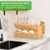 Collapsible 2-Tier Bamboo Dish Drying Rack â€“ Foldable Wooden Dish Drainer with Utensil Holder, Space-Saving Dish Rack for Kitchen Countertop