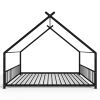 Full Size Metal House Bed Frame, Montessori Floor Bed with Safety Side Guard Rails, No Box Spring Needed