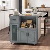 Gray Kitchen Island Cart with Microwave Shelf, Drawer & 2-Door Cabinet, 360Ã‚Â° Swivel Casters