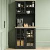 Kitchen Pantry Storage Cabinet, 72" Freestanding Cabinet with Hutch