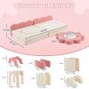 12-Piece Modular Kids Sofa All-Sponge Design Free Combination Pink & White Colorblock Corduroy Fabric