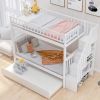 Twin over Twin Bunk Bed with Trundle and Storage, White