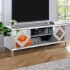 Mirrored TV Stand for 65+ inch TV,Sliver TV Console Table with Open Storage & 2 Storage Cabinets