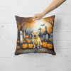 Yellow Labrador Retriever Spooky Halloween Throw Pillow Machine Washable, Indoor Outdoor Decorative Pillow for Couch, Bed or Patio, 18Hx18W
