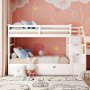 Twin-Over-Twin Bunk Bed with Twin Size Trundle and 3 Storage Stairs,White(OLD SKU :LP000064AAK)