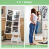 Freestanding Full Length LED Mirrored Jewelry Armoire with 6 Drawers