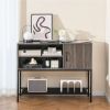 Rustic Brown Sideboard with 2 AC Outlets & 2 USB Ports, Charging Buffet Cabinet with Wine Rack- Gray