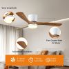 52 inch White Wood Ceiling Fans with Lights and Remote, Modern Flush Mount Low Profile Ceiling Fan with Light, 6 Speed, Reversible DC Motor, for Bedro