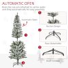 HOMCOM 6ft Flocked Artificial Christmas Tree Pencil Design with 394 Branches Detachable Base Green and White