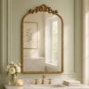 30' x 20' Antique Gold Arch Wall Vanity Mirror, Ornate Vintage Baroque Mirror with Decorative Scroll Crest