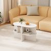 Half Round End Table with Open Shelves for Small Space Open Shelves Provide Foot Pads for Living Room, Bedroom and Office
