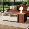 Extendable Coffee Table, Center Table with 2 Drawers and Reversible Tabletop