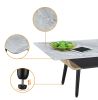 Landon 47" Coffee Table with Glass Gray Marble Texture Top and Bent Wood Design