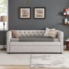 Daybed with Trundle Upholstered Tufted Sofa Bed, with Button and Copper Nail on Square Arms,both Twin Size, Beige(85"x42.5"x31.5")