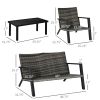 Outsunny 4-Piece Patio Sofa Set Outdoor Wicker Patio Conversation Sets with Removable Cushion and Coffee Table for Balcony, Backyard Black and Grey