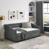 Twin Size Daybed with Twin Size Trundle Upholstered Tufted Sofa Bed, with Button on Back and Copper Nail on Waved Shape Arms, Grey (80.5"x41"x30.5")