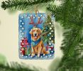 Golden Retriever Christmas Reindeer Porcelain Ornament Christmas Tree Hanging Decorations for Home Christmas Holiday, Rectangle, Gift, Multicolor