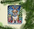 English Bulldog Christmas Reindeer Porcelain Ornament Christmas Tree Hanging Decorations for Home Christmas Holiday, Rectangle, Gift, Multicolor