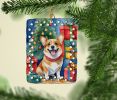 Corgi Christmas Reindeer Porcelain Ornament Christmas Tree Hanging Decorations for Home Christmas Holiday, Rectangle, Gift, Multicolor