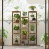 11 Tier Corner Plant Stand, Tall Eucalyptus Wood Plant Rack with Hanging Space, Multi-Level Flower Pot Shelf for Indoor Outdoor Balcony, Patio