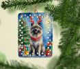 Keeshond Christmas Reindeer Porcelain Ornament Christmas Tree Hanging Decorations for Home Christmas Holiday, Rectangle, Gift, Multicolor