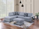 3-Piece Reversible Sectional w Ottoman Functional Storage Sofa w Shelf Reversible Chaise Storage Ottoman Living Room Furniture