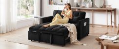 55-inch 3-in-1 convertible sofa bed, modern velvet double sofa Futon sofa bed with adjustable back, storage bag and pillow, for living room, bedroom