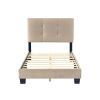 1pc Twin Platform Bed Light Brown Velvet Upholstered Adjustable Height Headboard Button Tufted Solid Wood Bedroom Furniture