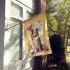 Sheltie Happy Birthday House Flag Large Porch Sleeve Pole Decorative Outside Yard Banner Artwork Wall Hanging, Polyester, House Size, Multicolor