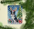 Border Collie Christmas Reindeer Porcelain Ornament Christmas Tree Hanging Decorations for Home Christmas Holiday, Rectangle, Gift, Multicolor