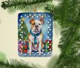 American Bulldog Christmas Reindeer Porcelain Ornament Christmas Tree Hanging Decorations for Home Christmas Holiday, Rectangle, Gift, Multicolor