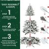 7ft Flocked Christmas Tree with 1514 Tips, Realistic PE+PVC Snowy Hinged Tree with Metal Stand, Full Artificial Xmas Tree for Holiday Decoration