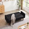 Black Convertible Double Folding Living Room Sofa Bed, PU Leather, Tufted Buttons, Removable Wooden Feet