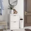 Modern Shoe Storage Cabinet, 2 Flip Drawers, Narrow Organizer for 10 Pairs, Entryway, Hallway, White