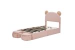Twin Size Upholstered Platform Bed Frame with Cartoon Bear Ears Shaped Headboard for Kids Teens Bedroom, No Box Spring Needed
