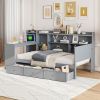 Twin Size Wooden Daybed With 3 Drawers, USB Ports and desk , Gray