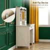 Vanity Desk Set with Mirror and Lights, Cushioned Stool, Storage Drawer, Cabinet, Shelves