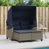 Patio Sofa 2-Seater with Canopy and Stools Gray Poly Rattan