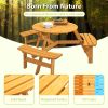 6-Person Outdoor Circular Wooden Picnic Table with 3 Built-in Benches for Patio Backyard Garden(Natural)
