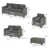 Outsunny 5 Piece Wicker Patio Furniture Set Gray Outdoor PE Rattan Sectional with Thick Padded Cushions and Storage