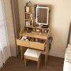 Vanity Table with LED-Illuminated Mirror, Power Outlet, Hairdryer Holder & Stool Ã¢â‚¬â€œ Compact Dressing Desk for Small Bedrooms
