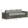 Outsunny 3 Seater Wicker Outdoor Couch Patio Sofa with Storage, Thickened Cushions and Wide Armrests for Porch Yard, Gray