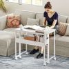 Folding Computer Desk, Foldable Desk with Storage Bag, Shelf and Wheels for Small Spaces, Home Office, White