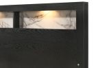 1pc Queen Size Panel Bed Headboard with LED Sleek Sloping Design Extra Storage Space Black Finish Wooden Furniture