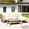 3 Pieces Patio Acacia Wood Sofa Furniture Set with Nylon Rope Armrest