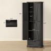71" Pantry Cabinet, Kitchen Storage Cabinet with Adjustable Shelves, Barn Doors and Drawer for Dining Room, Black