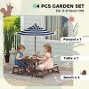 Qaba Outdoor Wooden Kids Picnic Table & Bench Set with Cushions and Umbrella, for Patio, Garden, Navy Blue