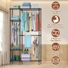 Fresh Fab Finds 4 Tier Heavy Duty Garment Rack with Wheels Carbon Steel Clothing Rack Portable Wardrobe Clothes Rack with 3 Hanging Rods 6 Footrests 4