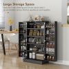 41" Storage Cabinet, 2-Door Kitchen Pantry Cabinet with 5-tier Shelving, 12 Spice Racks and Adjustable Shelves, Black